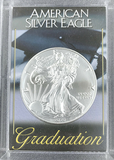 2020 $1 American Silver Eagle with Graduation Holder 1 oz .999 Silver BU 2020 $1 American Silver Eagle with Graduation Holder 1 oz .999 Silver BU